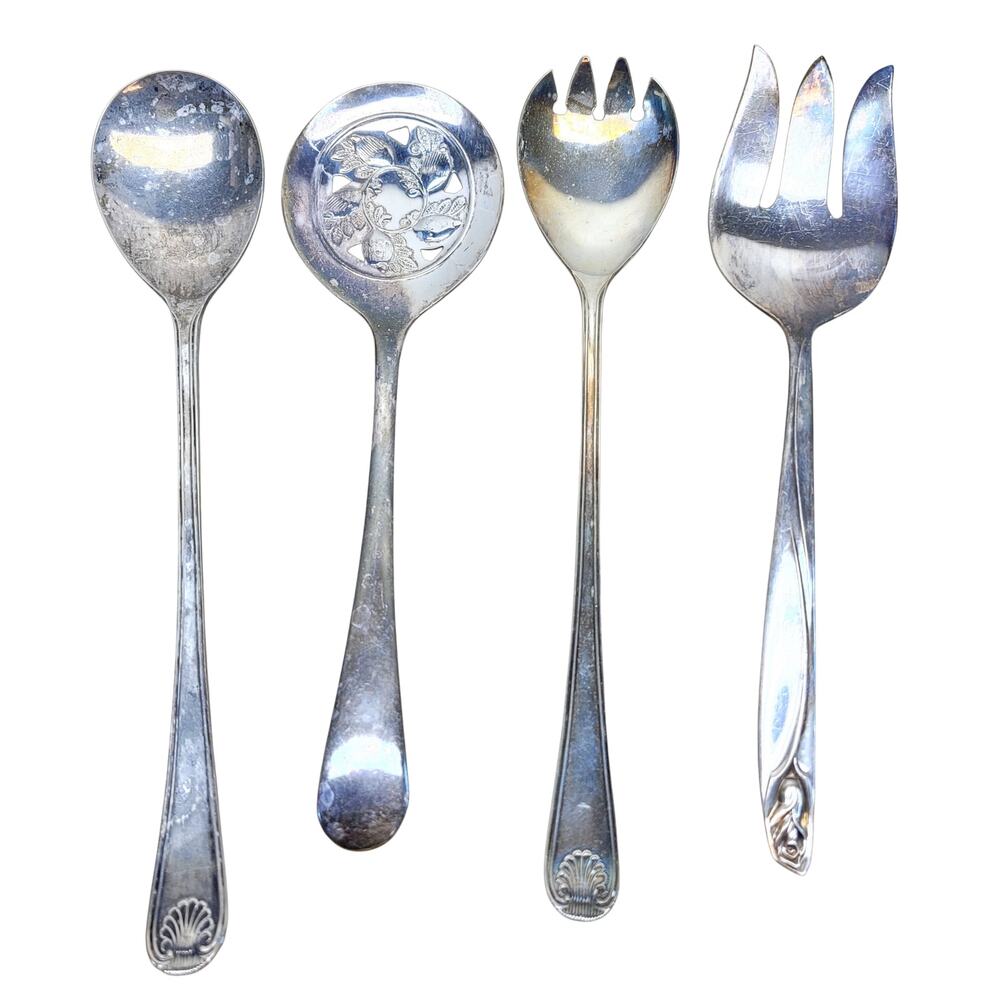 Vintage Silverplate Serving Lot Deep Silver Sheffield Italy Pierced Spoons Forks